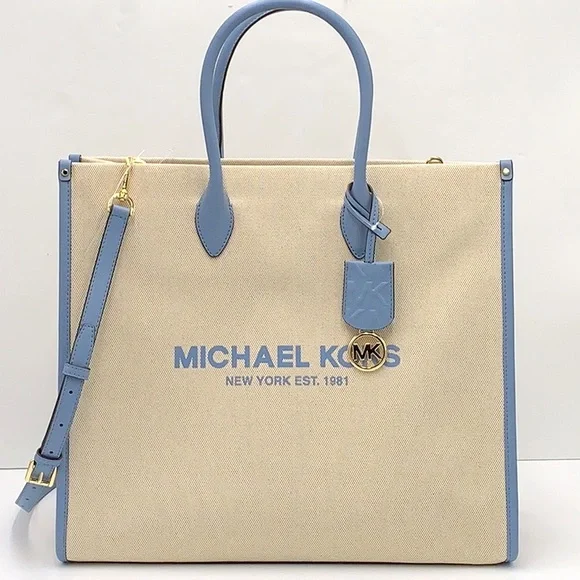 Michael Kors Mirella Large NS Logo Jacquard Tote Crossbody Bag Chambray Blue - Picture 5 of 16